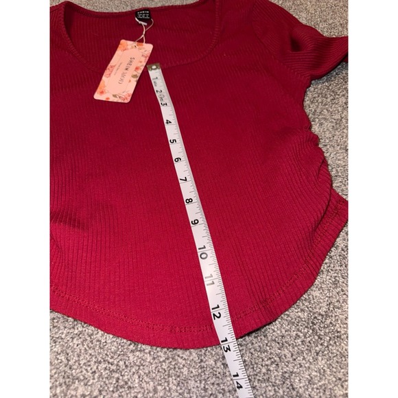 Shein‎ NWT Women's Red Cropped Long Sleeve - Picture 6 of 11